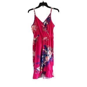 Floral Ruffle Pink and Blue Sleeveless Size Medium Mini Dress